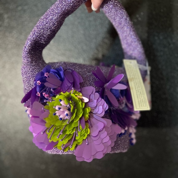 💚💜MADE IN INDIA-Purple Floral Beaded Handbag  Tik Tok Viral NWT💜💚 - Picture 10 of 14